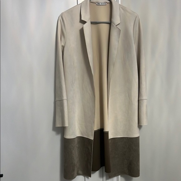 Zara Cream/Tan Vegan Leather Suede Car Coat BNWT Size S - Picture 3 of 11